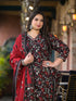 Women Plus Size Black Pure Cotton Kurta Set With Dupatta